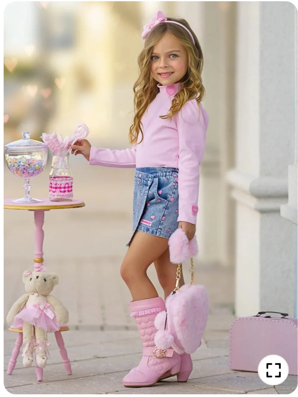 Mia Belle Girls Toddler Baby Heart Wrap Skirt Skort Denim Turtle Neck Pink 2T/3T